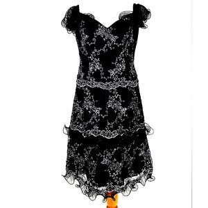 Claire Dickson Black and Metallic Silver Tulle Lace Tiered Formal Dress New 8